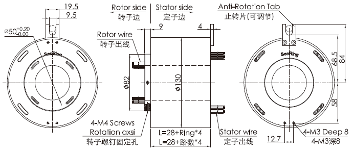 bh50130BH50130系列強弱電信號定做滑環(huán) 系列滑環(huán)外形圖紙