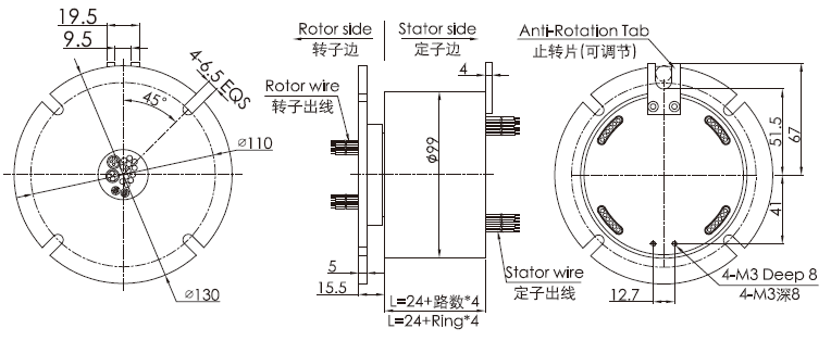 bm099BM099系列強(qiáng)弱電信號(hào)滑環(huán)（實(shí)心無(wú)孔，外徑99mm） 系列滑環(huán)外形圖紙