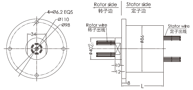 f086F086系列防水導(dǎo)電滑環(huán)(外徑86mm，IP65) 系列滑環(huán)外形圖紙