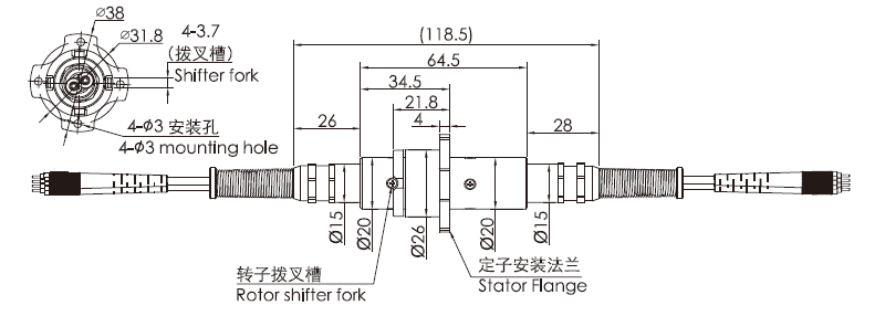 fo400FO400系列4通道光電混合滑環(huán)光纖旋轉(zhuǎn)接頭 系列滑環(huán)外形圖紙