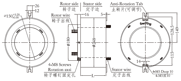 h150248H150248系列大孔徑過(guò)孔式滑環(huán) 系列滑環(huán)外形圖紙