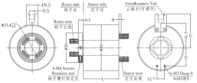 h2578H2578系列過孔導電滑環(huán) 系列滑環(huán)外形圖紙