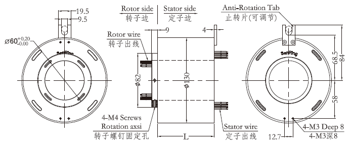 h60130H60130系列（過(guò)孔式、空心軸）滑環(huán) 系列滑環(huán)外形圖紙