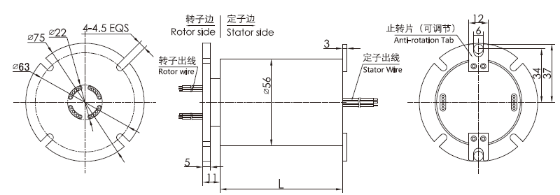 zm056ZM056系列自動化伺服電機/編碼器集電環(huán) 系列滑環(huán)外形圖紙